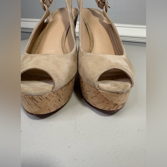 Veronica Beard Dali Suede Wedges | Nude Peep-Toe Sandals | Size 8 - Picture 12 of 16
